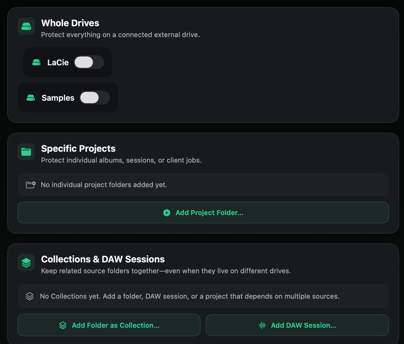 Harbor Protect collection files screen